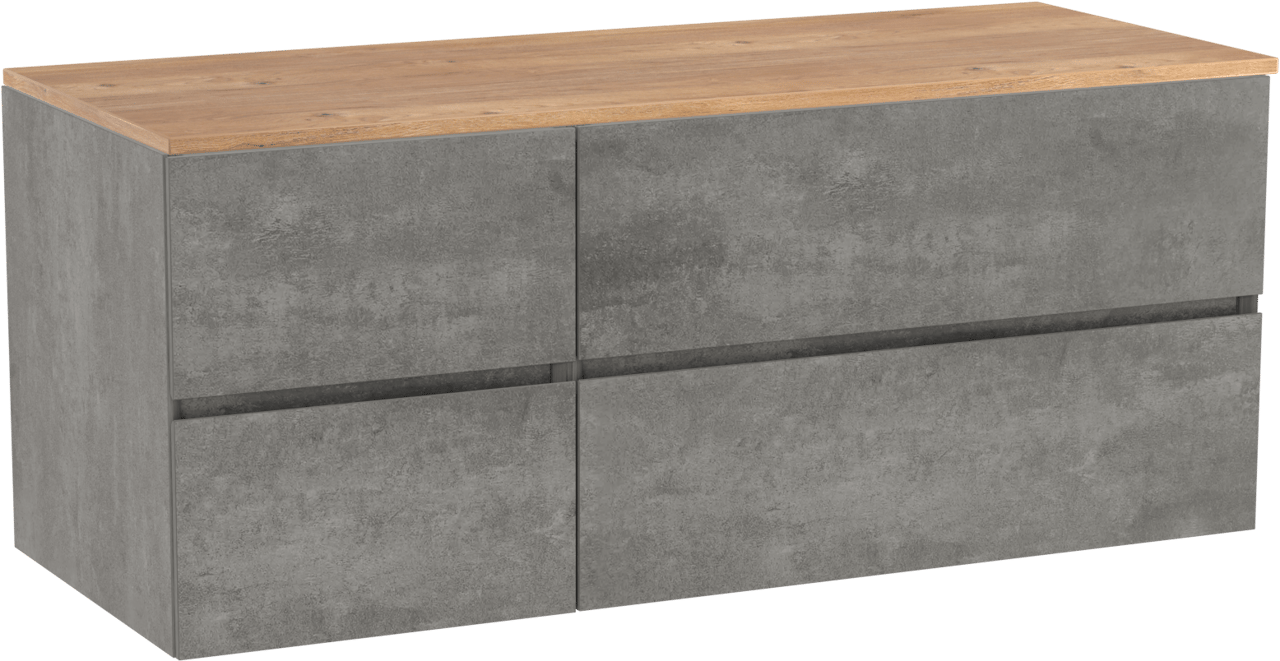 Storke Edge zwevend badkamermeubel 130 x 52 cm beton donkergrijs met Panton enkel of dubbel tablet in melamine ruwe eik