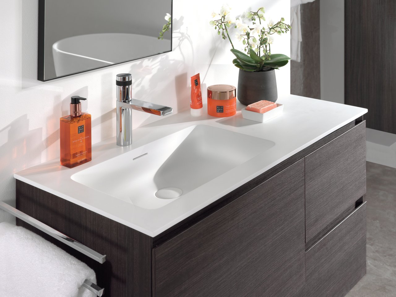 Storke Mata asymmetrisch linkse wastafel matte Solid Surface 100 x 46 cm