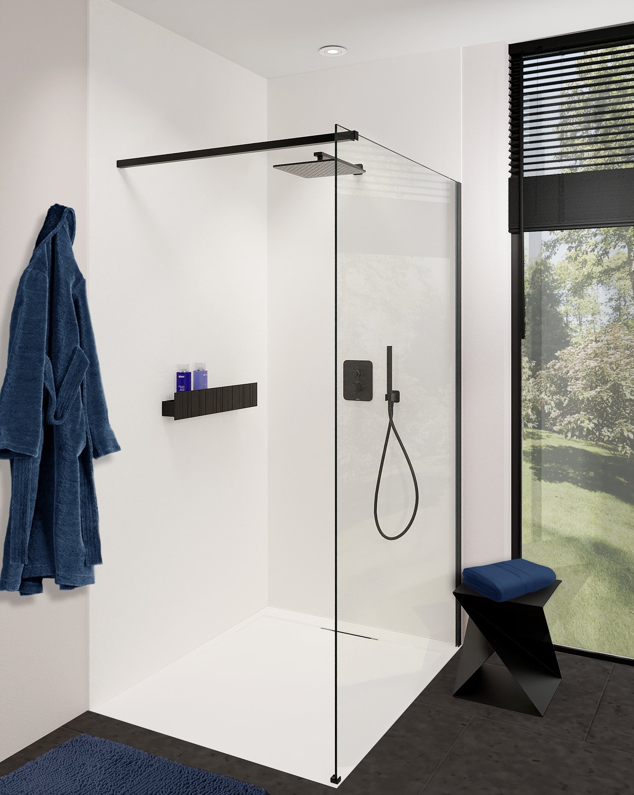 Balmani Zeno panneau mural de douche 120 x 120 x 260 cm marbre composite blanc mat texture ardoise