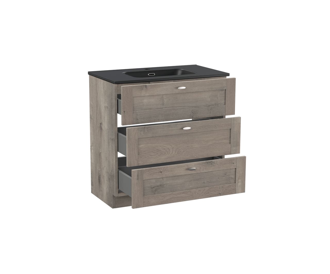 Linie Classo meuble salle de bains à poser 80 x 46 cm chêne gris avec Baro plan simple en porcelaine noir mat