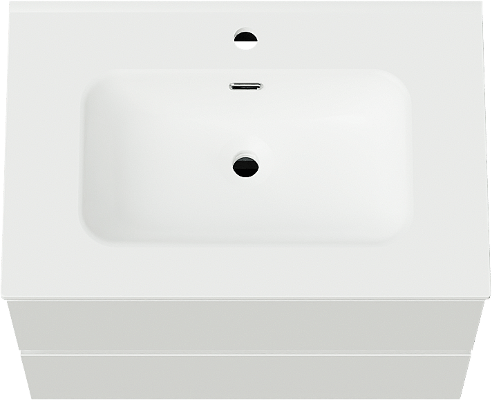 Linie Lado hängendes Möbelstück Set: 70 x 46 cm, Weiß glänzend, mit Baro Einzelwaschtisch, Porzellan Weiß matt