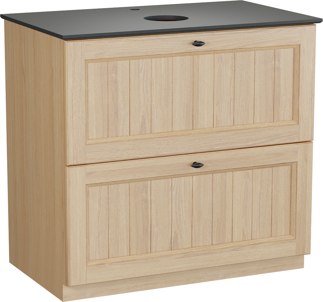 Balmani Lemon meuble salle de bains à poser 90 x 55 cm, placage chêne naturel avec Facetta tablette simple en granit noir