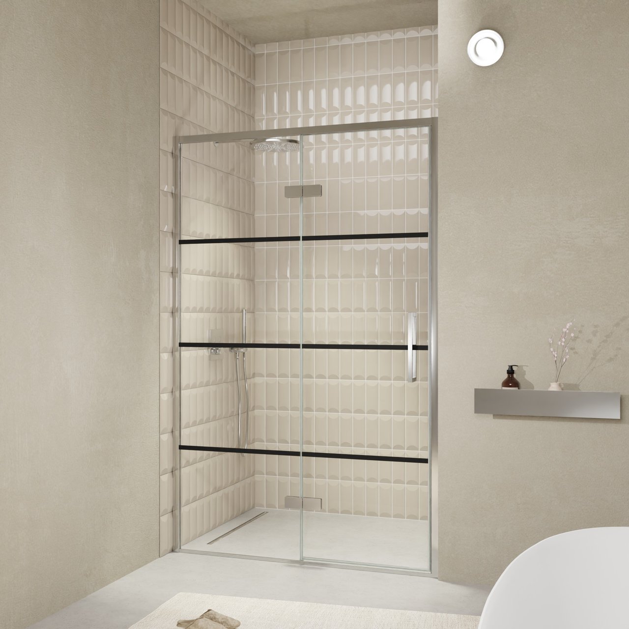 Balmani Senses Design Dusche Drehtür, Links, 140 cm x 210 cm, Lined, Profil Chrom