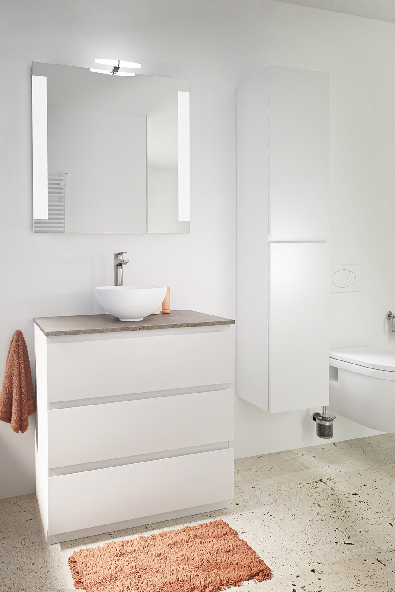 Linie Lado meuble sous-vasque a poser 80 x 46 cm blanc mat 3 tiroirs