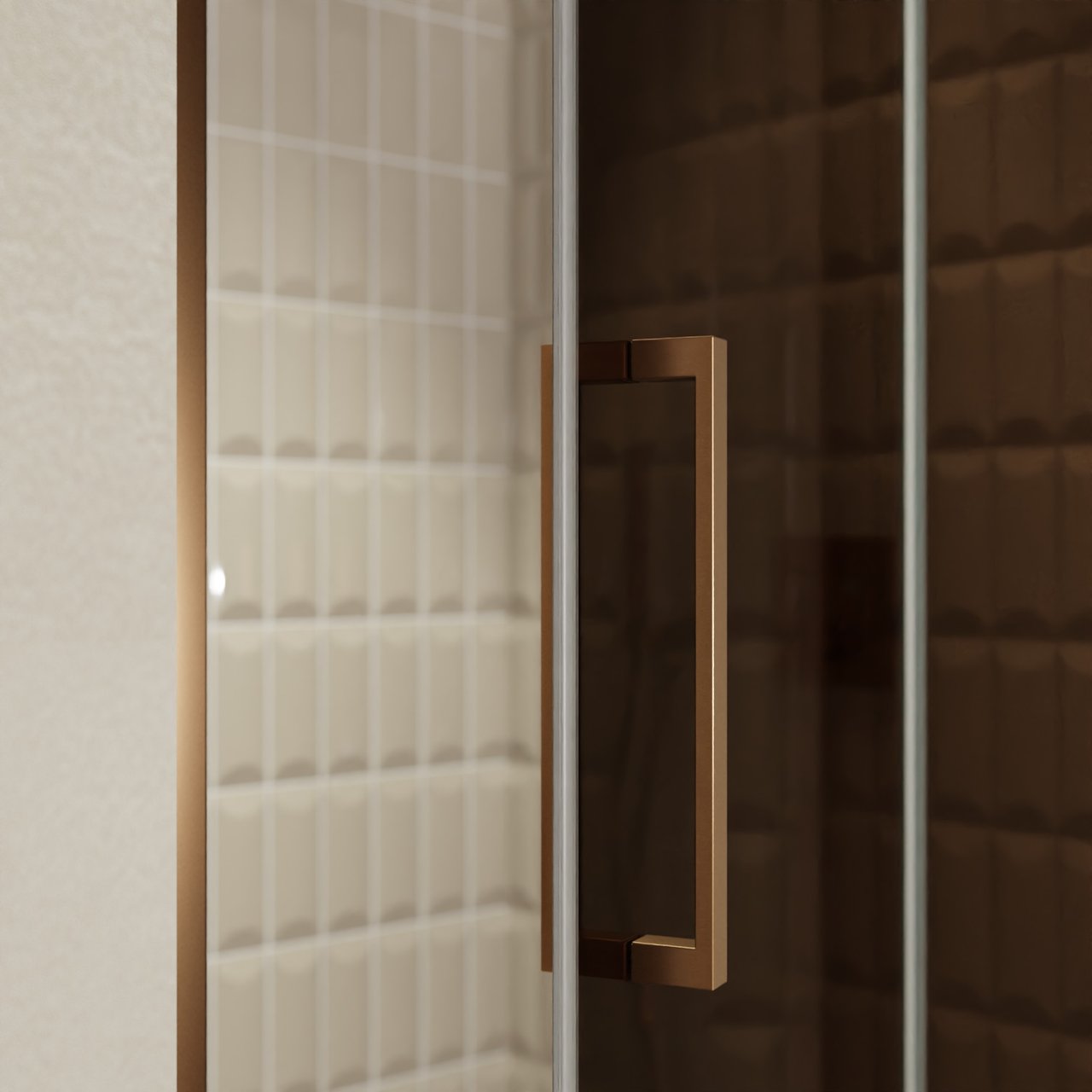 Balmani Senses Design porte pivotante à droite 120 cm x 210 cm verre Bronze, Profil Brushed Rosegold, coating inclus