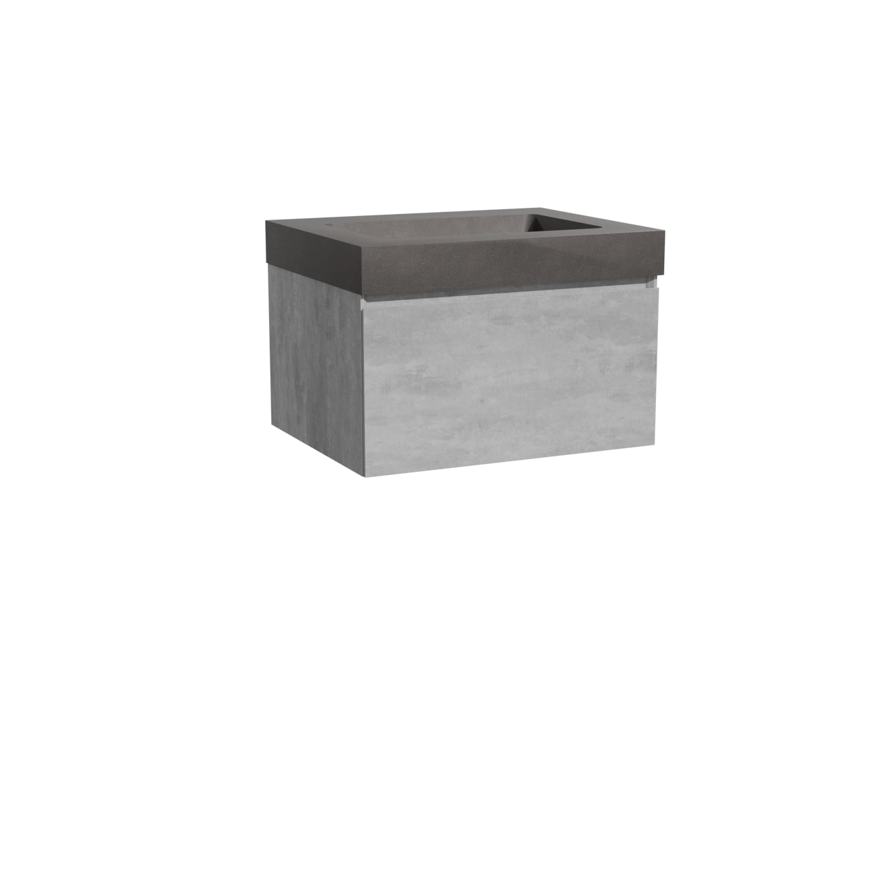 Storke Edge meuble salle de bains suspendu 65 x 52 cm béton gris foncé avec Scuro High plan simple en quartz noir mat