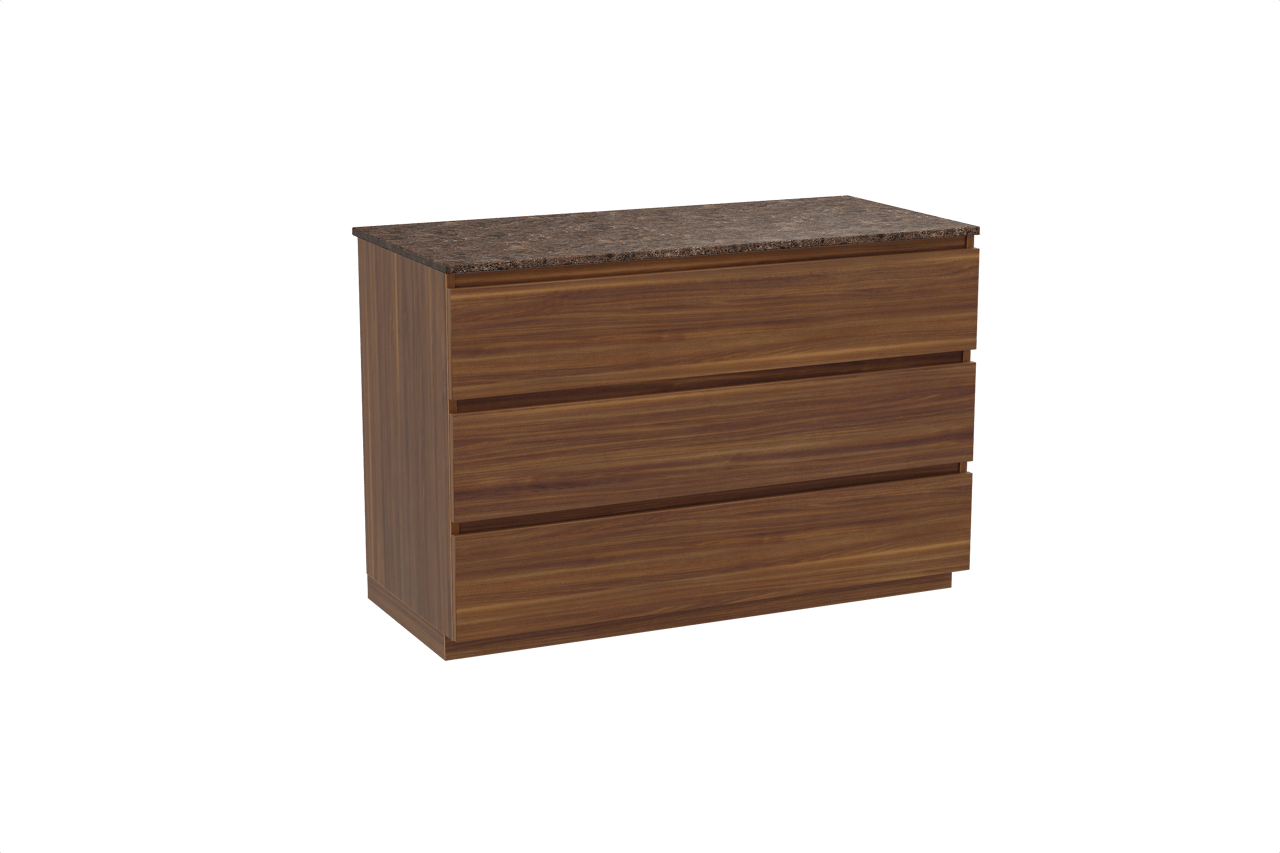 Balmani Lucida meuble salle de bains à poser 120 x 55 cm noyer américain avec Stretto tablette simple ou double en marbre dark emperador