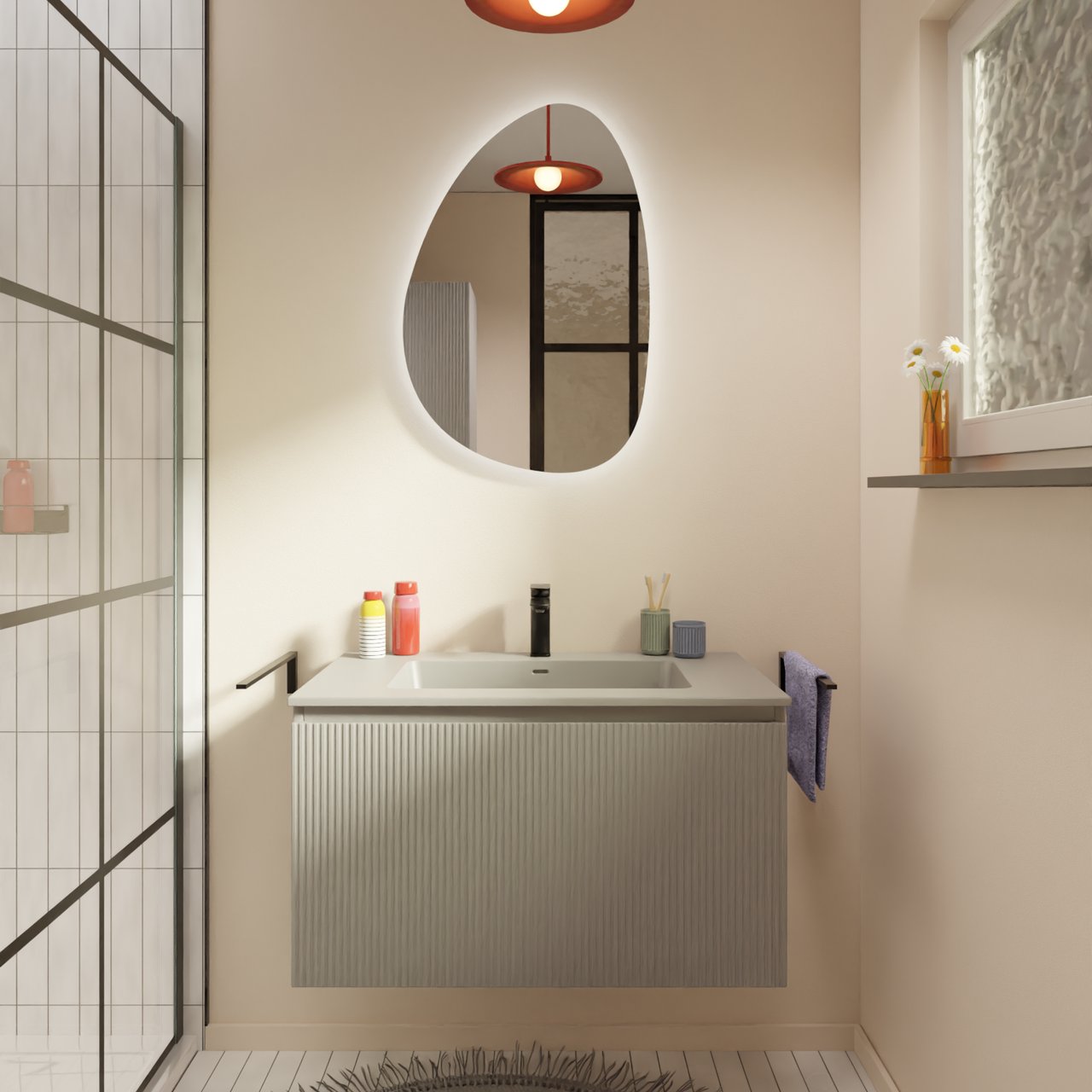 Storke Diva enkele wastafel mat zijdegrijze top solid 85 x 52 cm