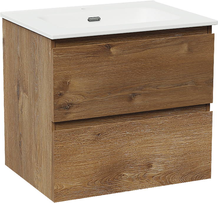 Linie Lado meuble salle de bains suspendu 60 x 46 cm chêne brun avec Baro plan simple en porcelaine blanc mat