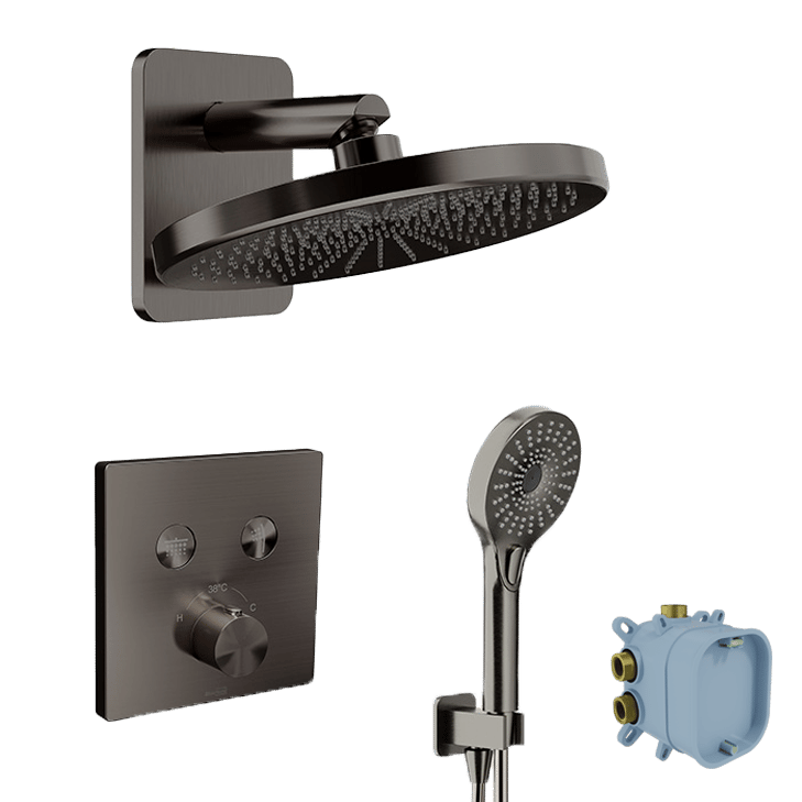 Blaufoss Smartbox Switch-line thermostat-armatur Unterputz Regendusche-System mit Kopfbrause 25cm Brushed GunMetal