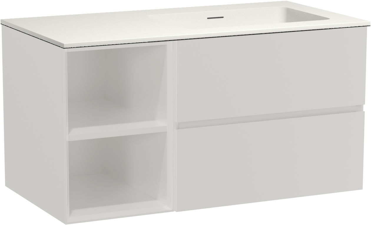 Storke Edge zwevend badmeubel 100 x 52 cm mat wit met Mata asymmetrisch rechtse wastafel in solid surface mat wit