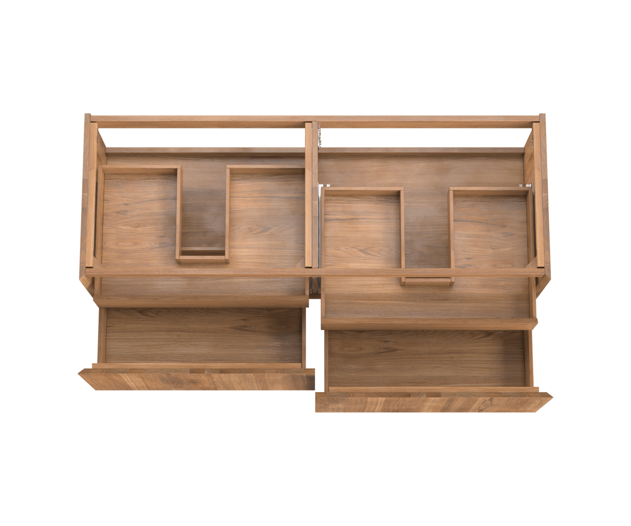 Balmani Idra hängender Waschbeckenunterschrank: 150 x 55 cm, Teak, 4 Schubladen