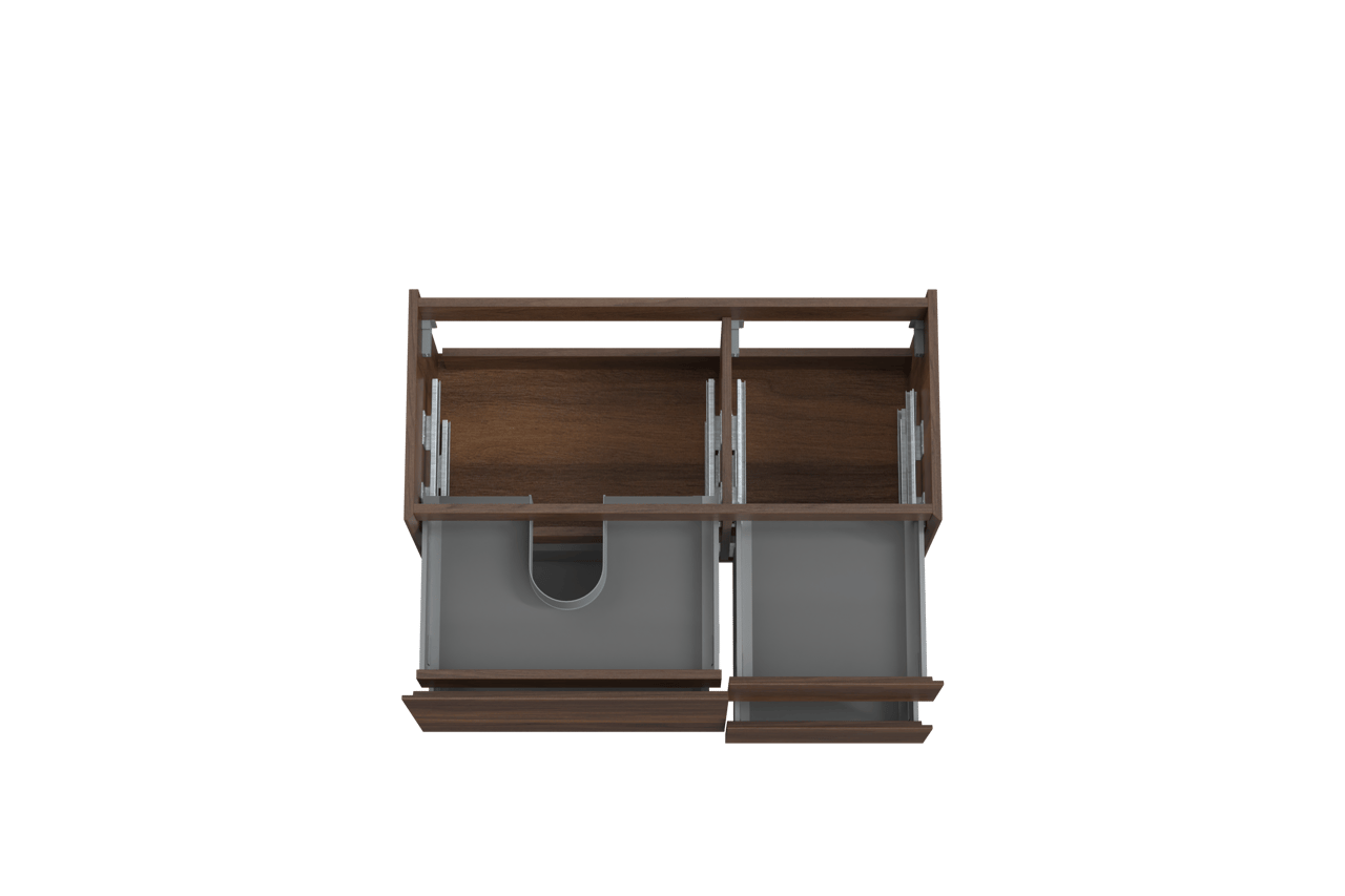 Storke Edge hängender Waschbeckenunterschrank: 100 x 46 cm, asymmetrisch links, Nussbaum, 4 Schubladen