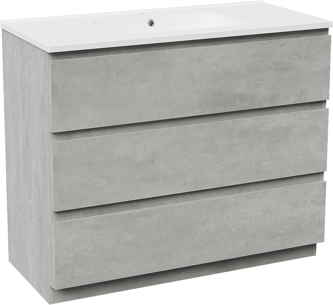 Linie Lado freistehendes Möbelstück Set: 100 x 46 cm, Beton dunkelgrau, mit Vano Einzelwaschtisch, Marmorkomposit Weiß matt
