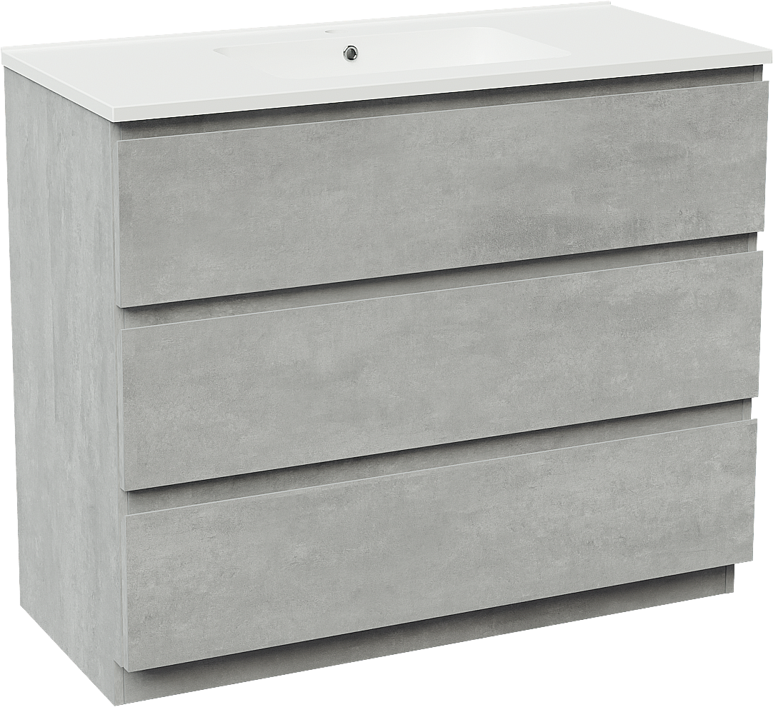 Linie Lado staand badmeubel 100 x 46 cm beton donkergrijs met Vano enkele wastafel in composietmarmer mat wit