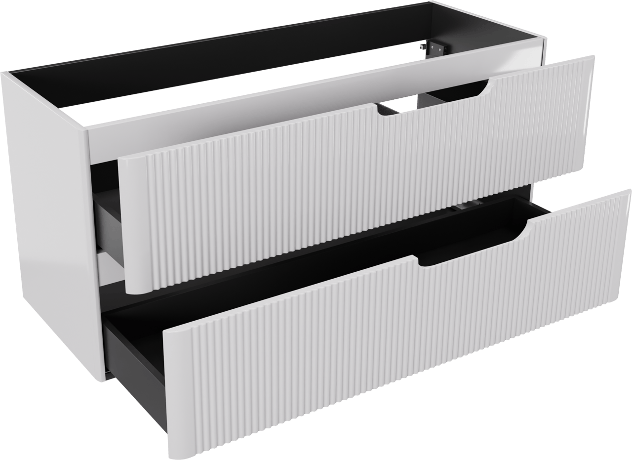 Linie Curvo zwevende wastafelonderkast 120 x 46 cm Hoogglans Wit 2 lades vert. sym. Groef