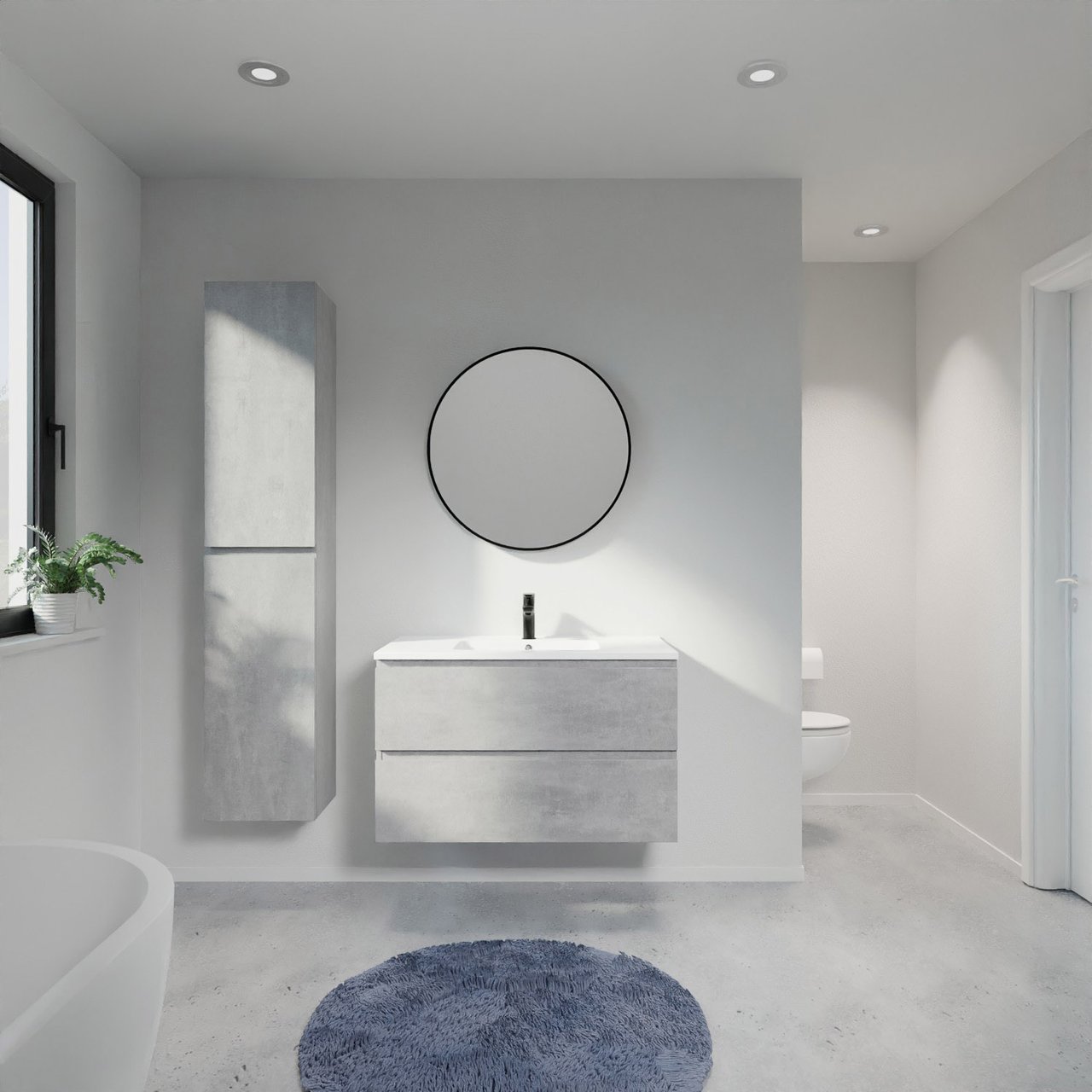 Linie Lado hängendes Möbelstück Set: 90 x 46 cm, Beton dunkelgrau, mit Vano Einzelwaschtisch, Marmorkomposit Weiß matt