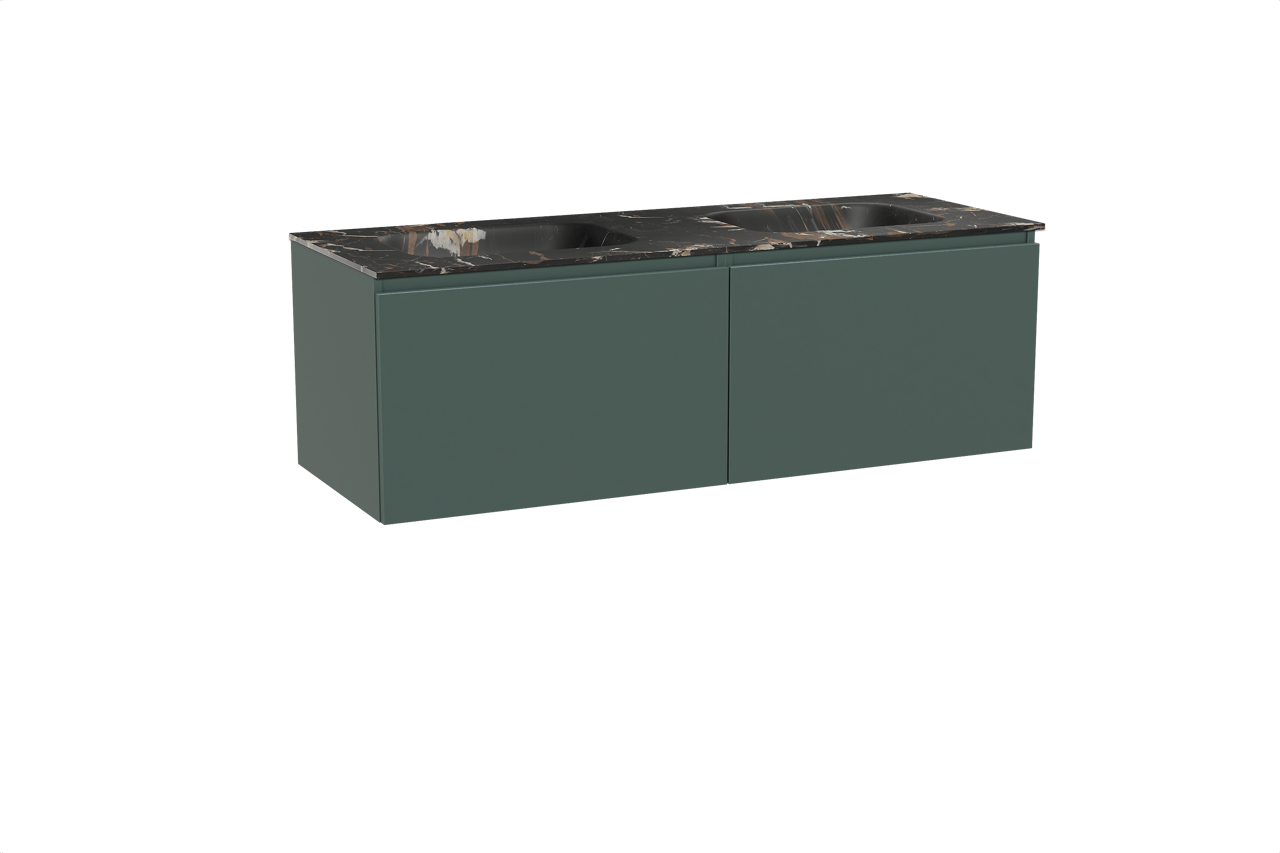 Balmani Sfera meuble salle de bains suspendu 150 x 55 cm forest avec Tablo Arcato double vasque en marbre portoro gold