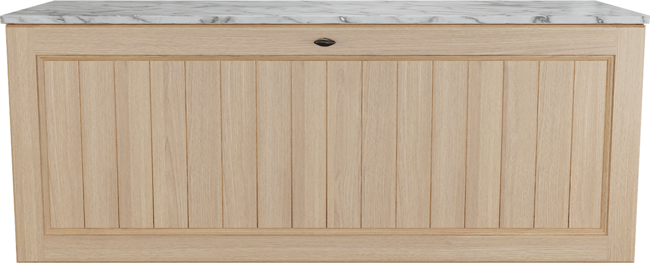 Balmani Lemon zwevend badkamermeubel 135 x 55 cm, fineer natuur eik met Stretto enkel of dubbel tablet in carrara