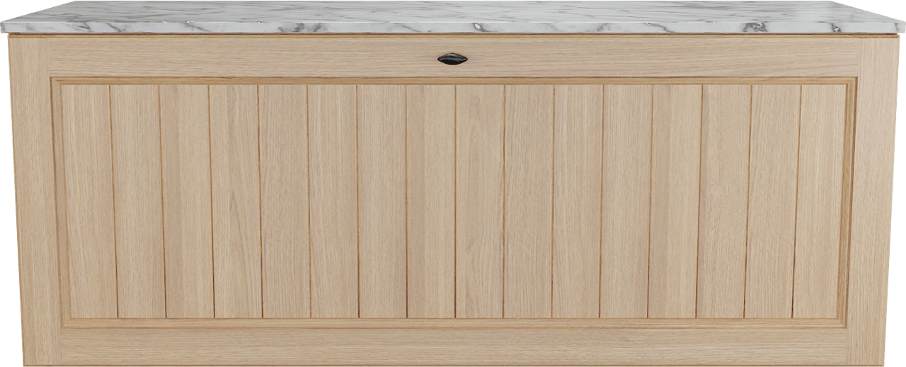 Balmani Lemon zwevend badkamermeubel 135 x 55 cm, fineer natuur eik met Stretto enkel of dubbel tablet in carrara