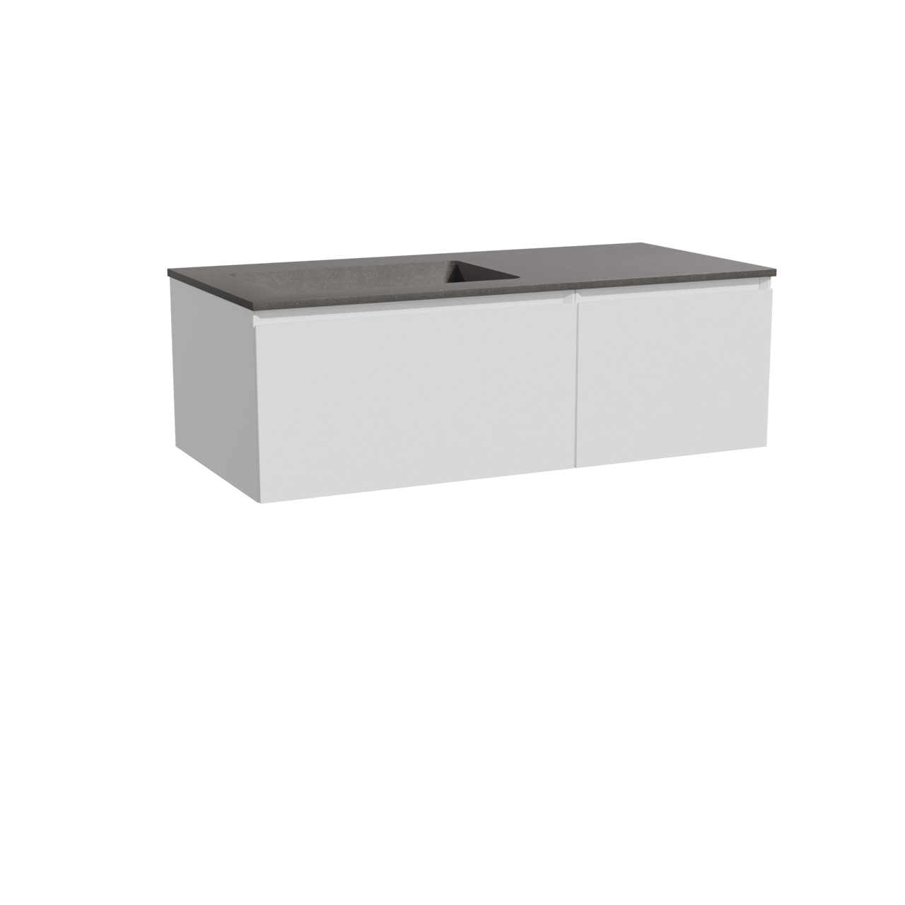 Storke Edge zwevend badmeubel 110 x 52 cm mat wit met Scuro asymmetrisch linkse wastafel in kwarts mat zwart