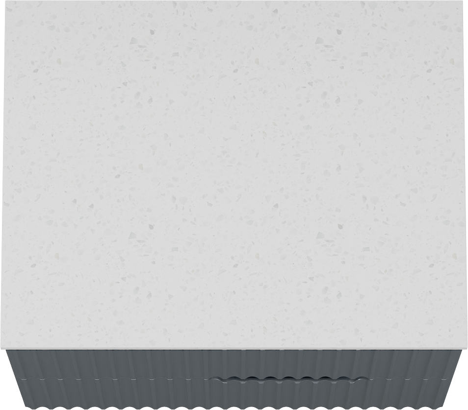 Linie Ribbo meuble salle de bains suspendu 60 x 46 cm bleu anthracite avec Lado tablette simple en mélaminé terrazzo blanc, Nervure circulaire symétrique verticale