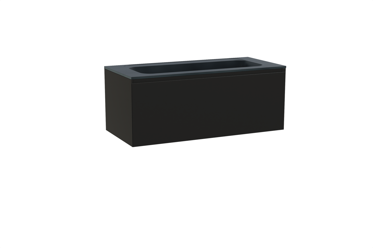 Balmani Idra zwevend badkamermeubel 120 x 55 cm mat zwart met Tablo Strada enkele wastafel voor 2 kraangaten in composietmarmer mat zwart