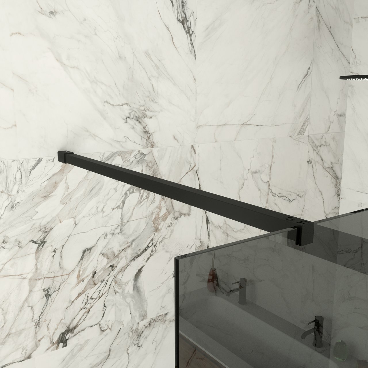 Balmani Modular douche à l'italienne 90 x 200 cm verre fumé avec bande matte profil noir mat