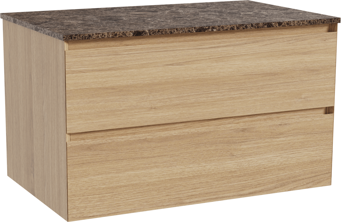 Balmani Mitra zwevend badmeubel 90 x 55 cm naturel eiken met Stretto enkel wastafelblad in marmer dark emperador