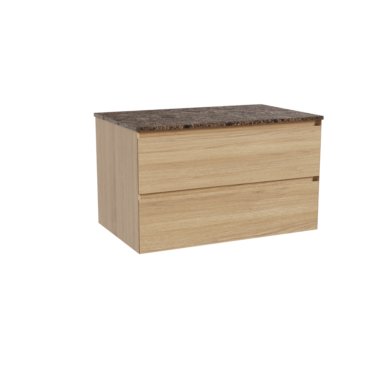 Balmani Mitra hängendes Möbelstück Set: 90 x 55 cm, Naturbelassene Eiche, mit Stretto Einzel Waschtischplatte, Marmor Dark Emperador