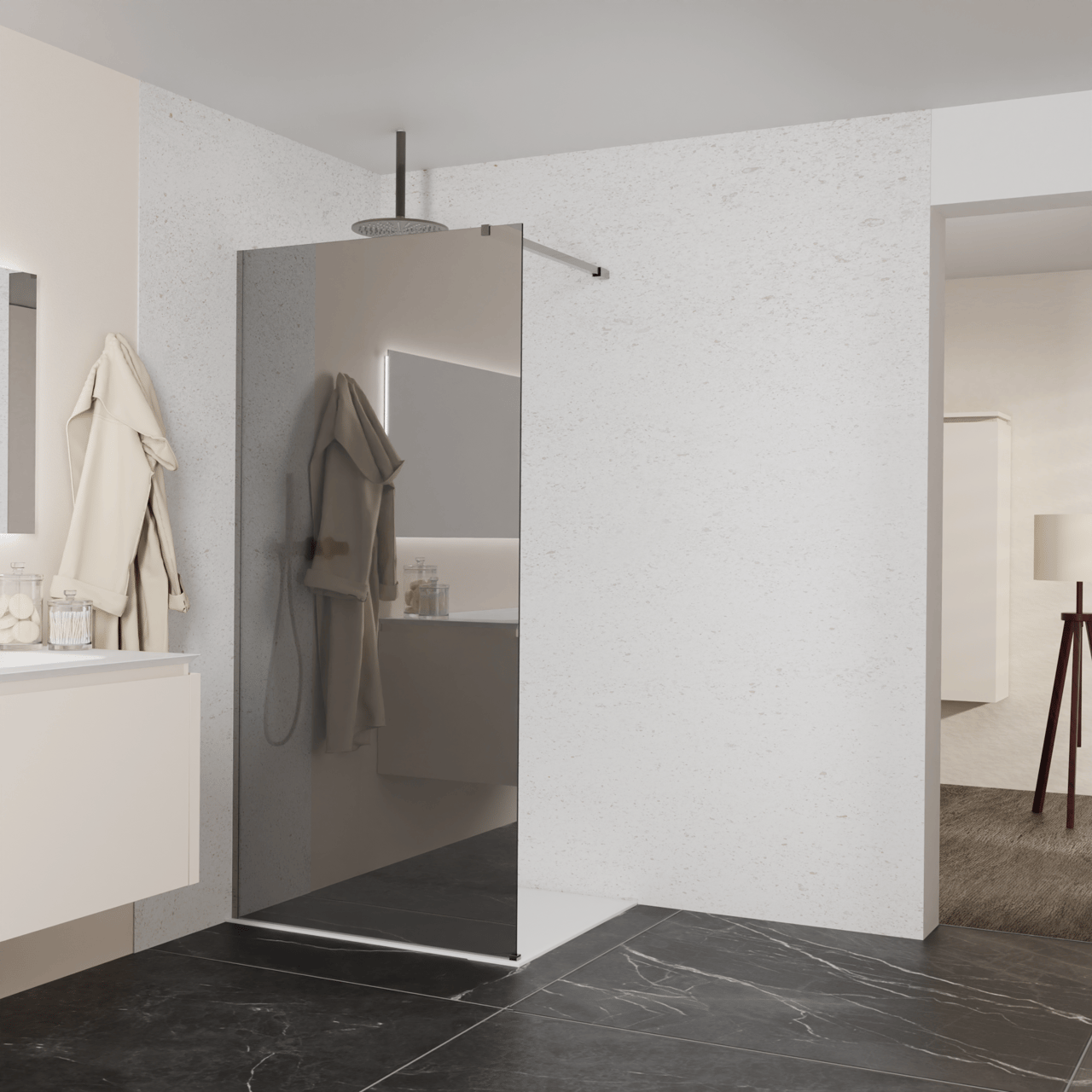 Balmani Modular douche à l'italienne: 100 x 200 cm, Miroir Reflex, avec coating, Profil Brushed GunMetal