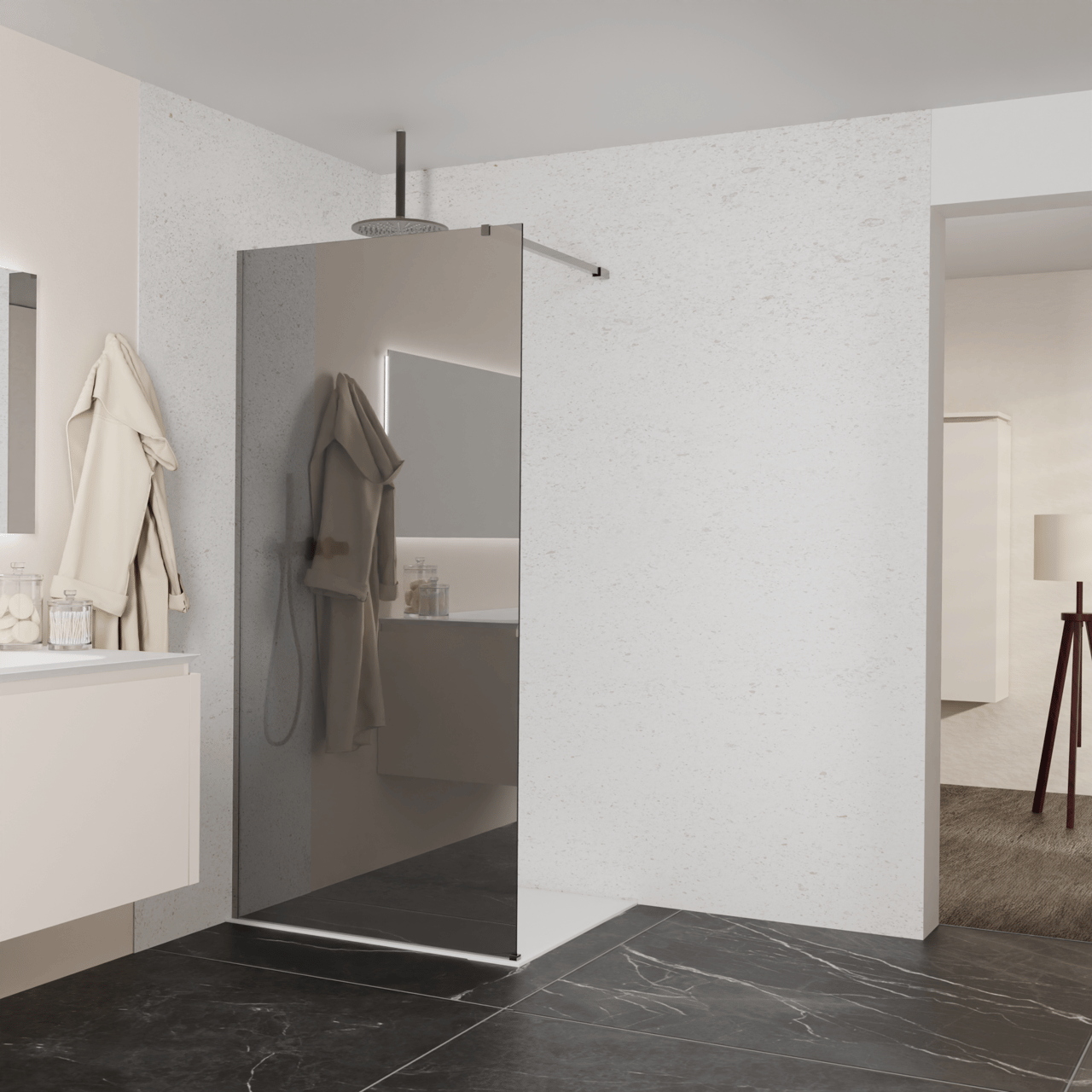 Balmani Modular Walk-In Dusche: 100 x 200 cm, Reflex-Spiegelglas, inklusive Coating, Profil Brushed GunMetal