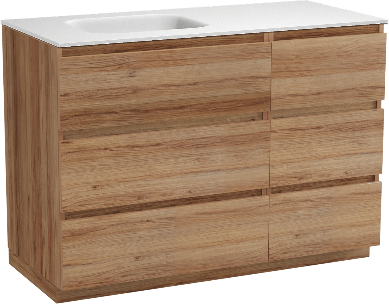 Balmani Lucida freistehendes Möbelstück Set: 120 x 55 cm, Teak, mit Tablo Arcato Waschtisch links, Solid Surface Weiß matt