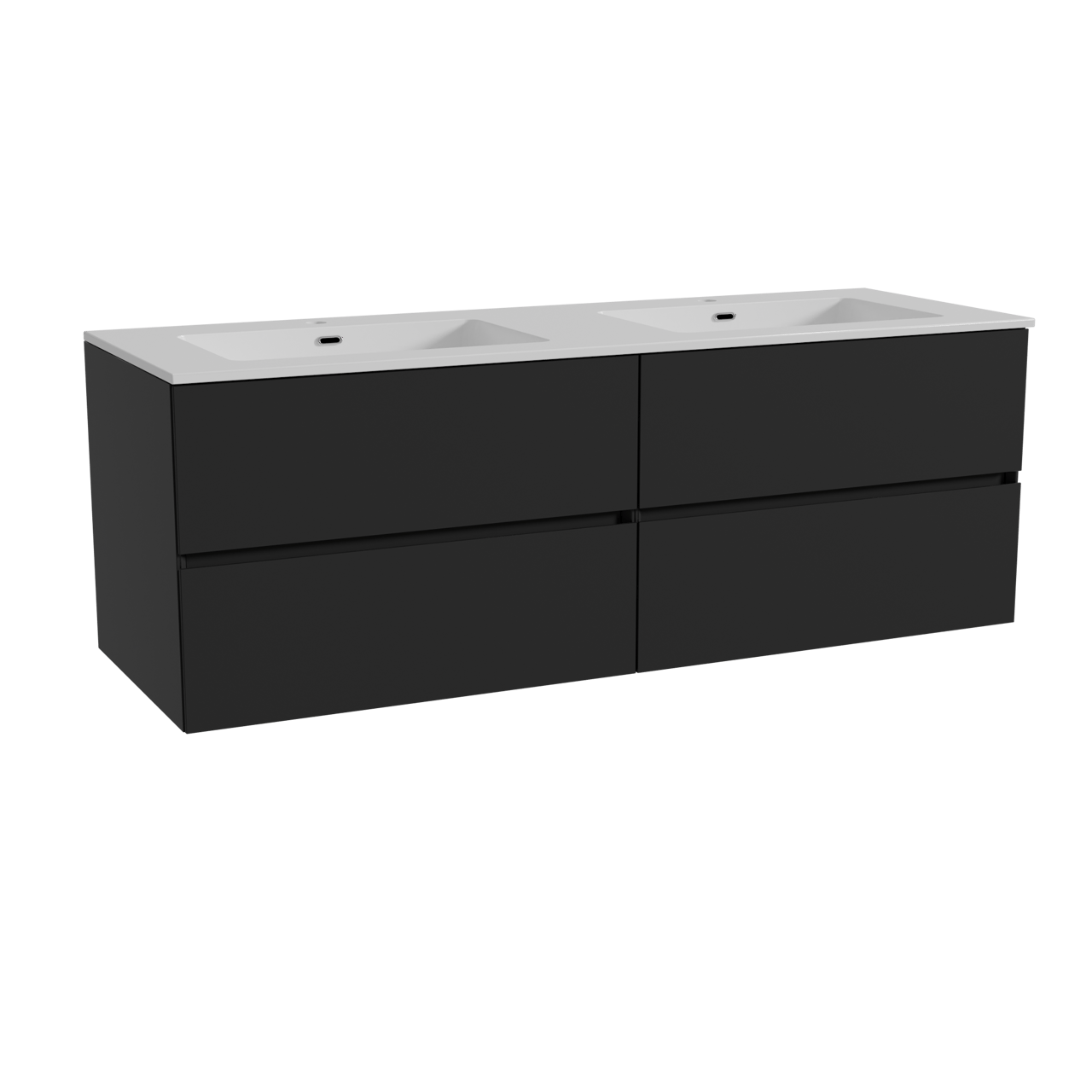 Storke Edge meuble salle de bains suspendu 150 x 52 cm noir mat avec Diva double vasque en marbre composite blanc brillant