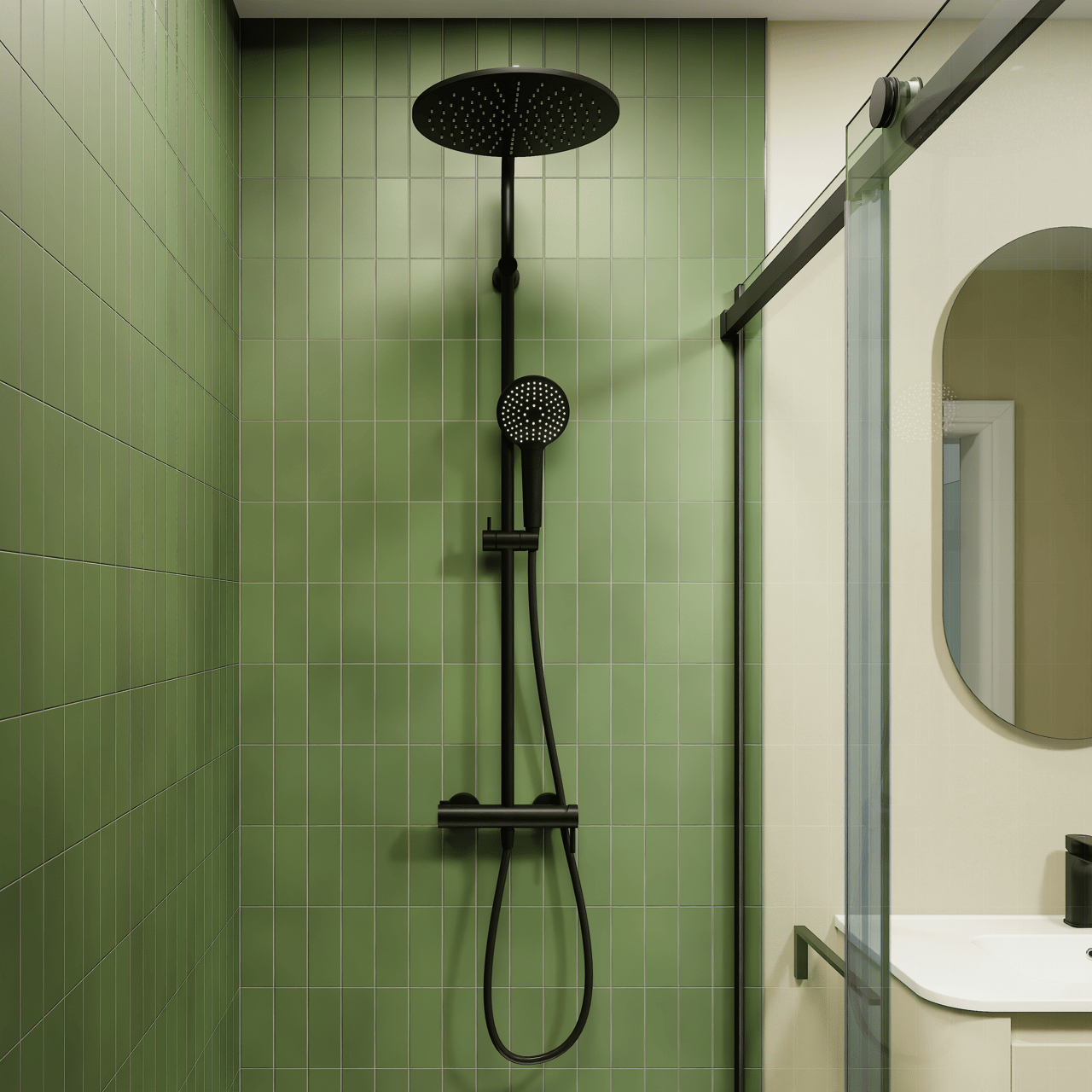 Blaufoss Round 300 Duschsystem mit Mischarmatur Schwarz Matt