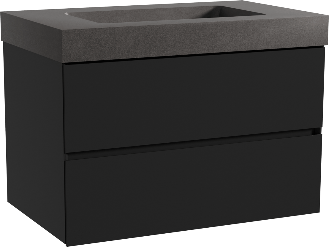 Storke Edge zwevend badmeubel 85 x 52 cm mat zwart met Scuro High enkele wastafel in kwarts mat zwart
