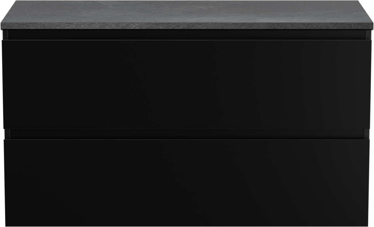 Linie Lado zwevend badmeubel 100 x 46 cm mat zwart met Lado enkel of dubbel wastafelblad in melamine grijze leisteen