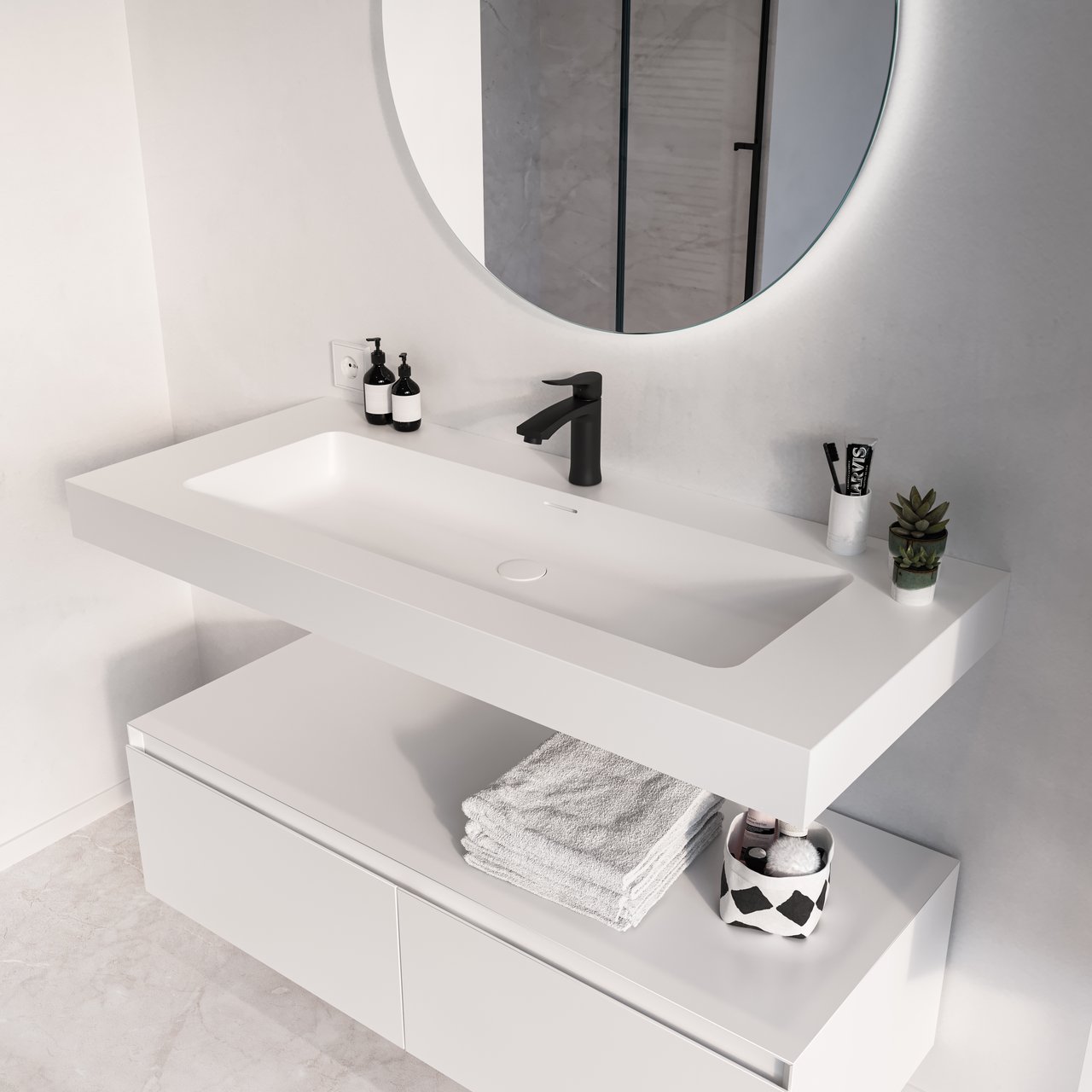 Storke Mata High enkele wastafel matte Solid Surface 120 x 52 cm