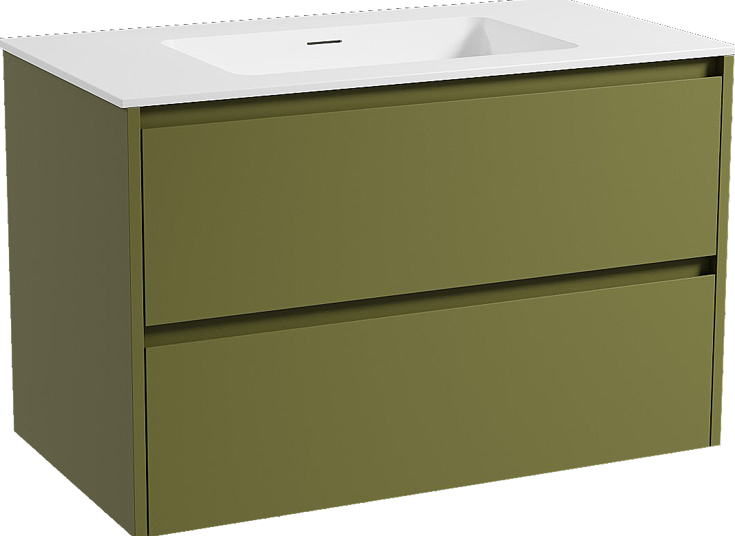 Storke Seda zwevend badmeubel 95 x 52 cm olijfgroen met Mata enkele wastafel in solid surface mat wit