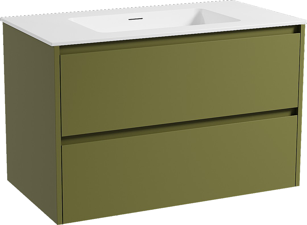 Storke Seda meuble salle de bains suspendu 95 x 52 cm vert olive avec Mata plan simple en solid surface blanc mat