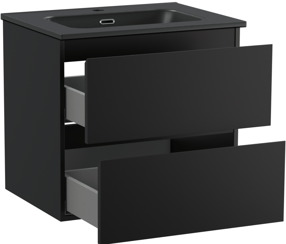 Linie Lado zwevend badmeubel 60 x 46 cm mat zwart met Baro enkele wastafel in porselein mat zwart