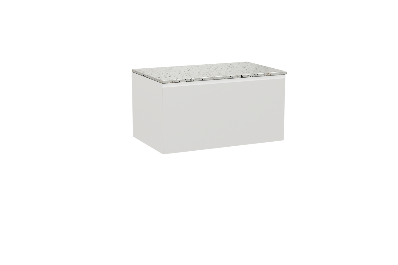 Balmani Idra zwevend badmeubel 90 x 55 cm mat wit met Stretto enkel wastafelblad in mat wit/zwart terrazzo