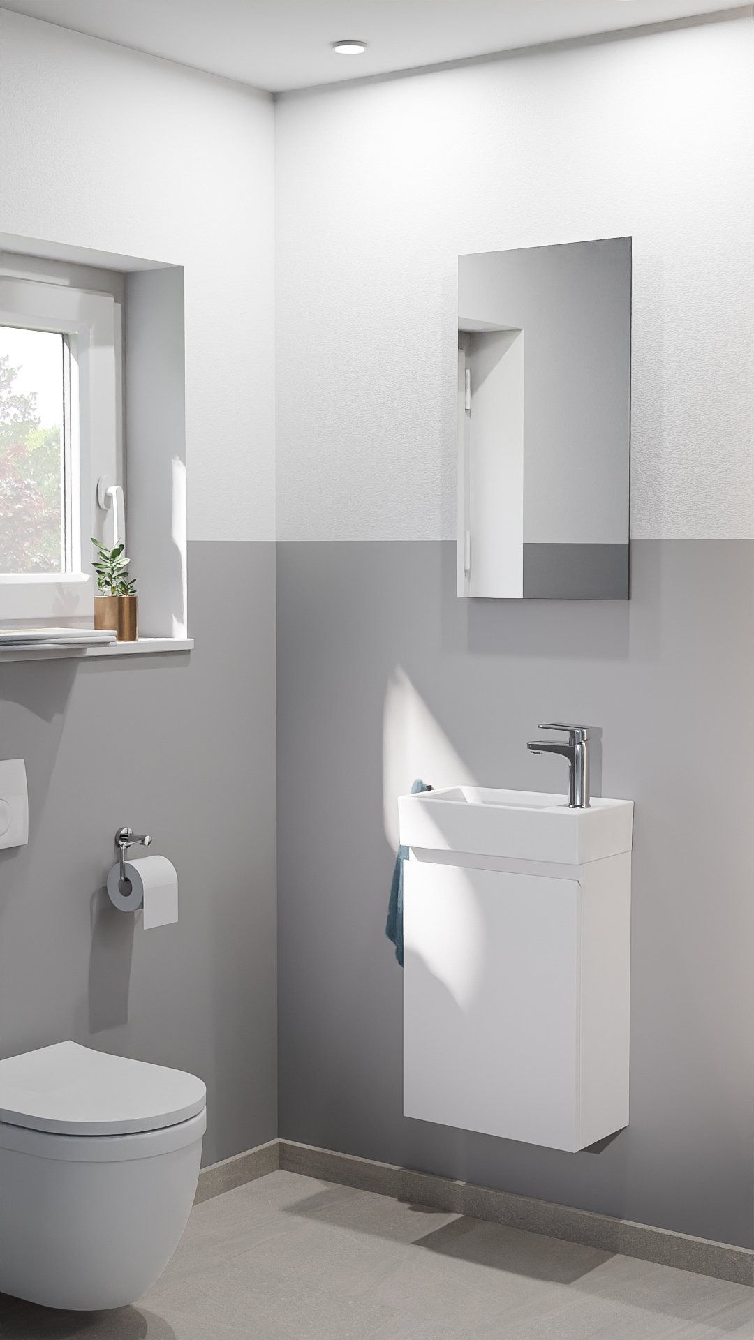 Linie Lado meuble wc suspendu 40 x 22 cm blanc mat avec Vano lavabo en marbre composite brillant