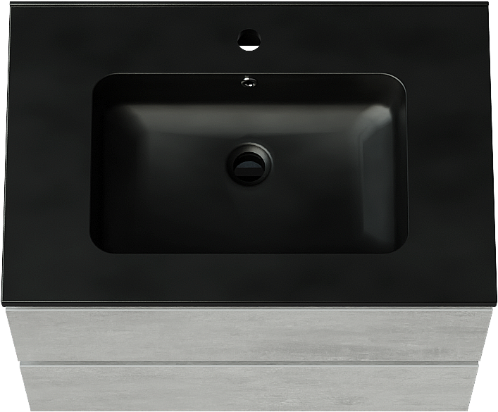 Linie Lado zwevend badkamermeubel 70 x 46 cm beton donkergrijs met Vano enkele wastafel in composietmarmer mat zwart