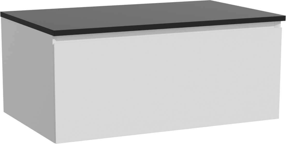 Storke Edge zwevend badkamermeubel 85 x 52 cm mat wit met Panton enkel tablet in gepoedercoate mdf mat zwart