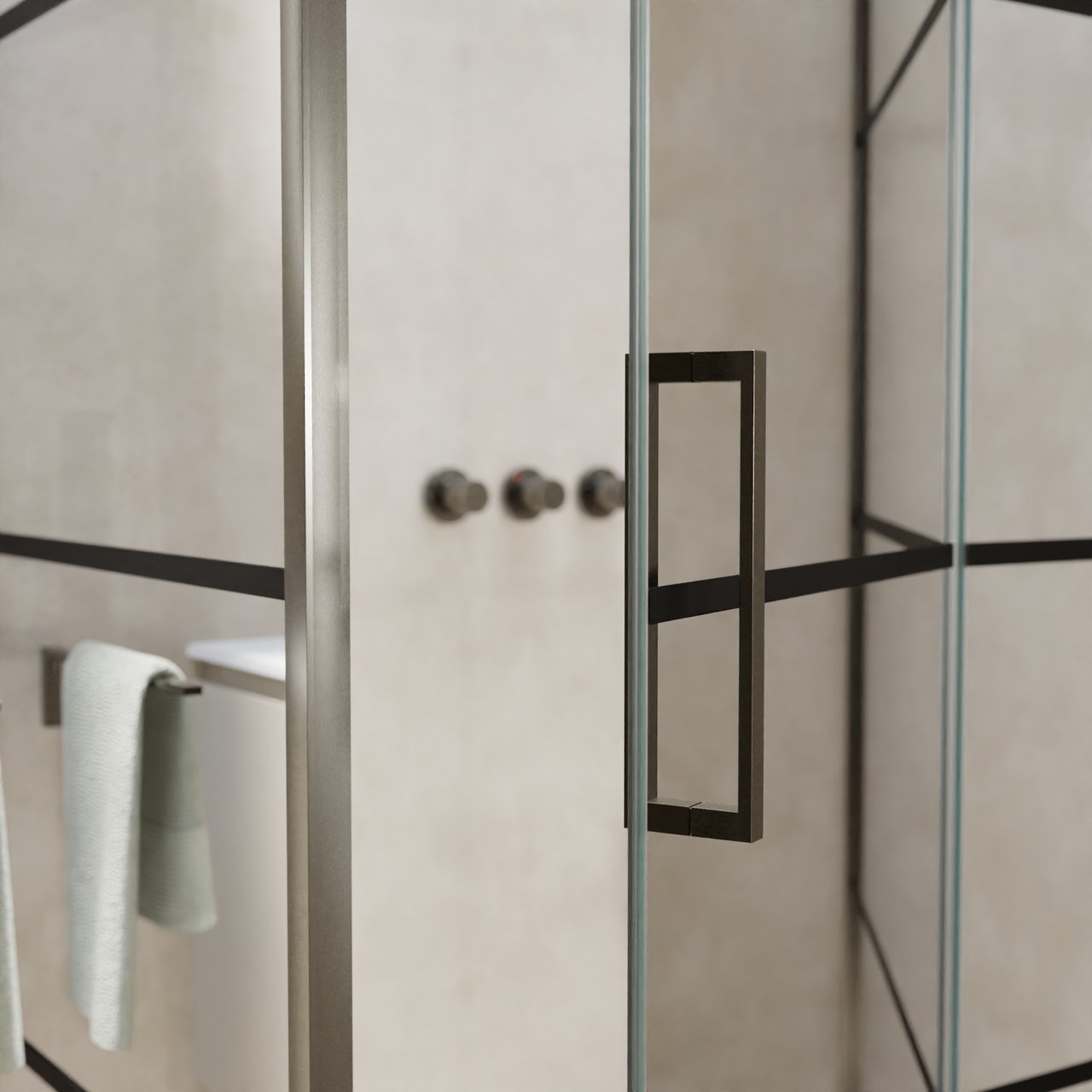 Balmani Senses Design douche d'angle avec porte pivotante à droite et paroi latérale fixe, 140 x 100 cm, Lined, Profil Brushed GunMetal