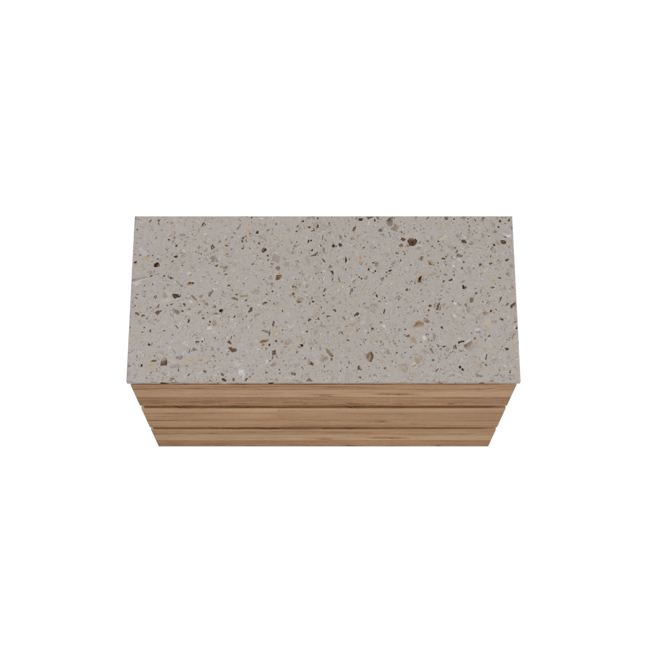 Balmani Lucida freistehendes Möbelstück Set: 120 x 55 cm, Teak, mit Stretto Einzel- oder Doppel Waschtischplatte, Terrazzo in Greige