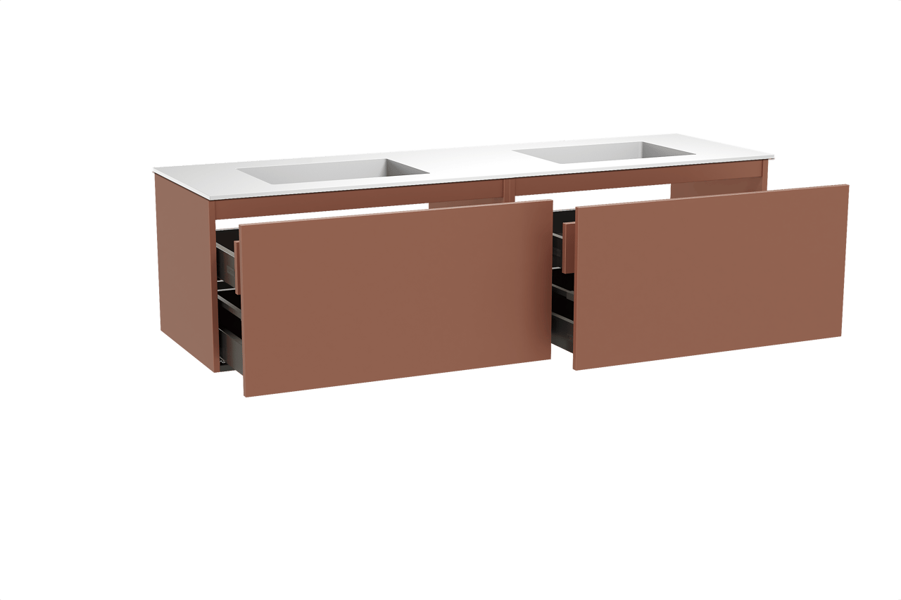 Balmani Sfera meuble salle de bains suspendu 180 x 55 cm cotto avec Tablo Stretto double vasque en solid surface blanc mat