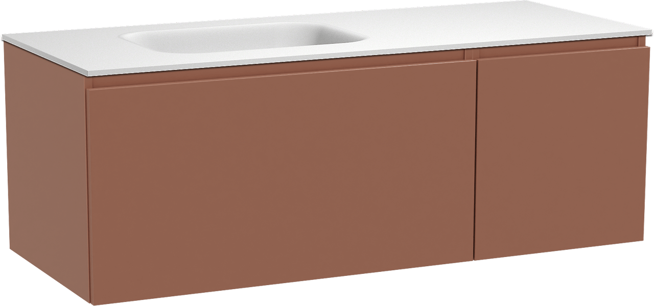 Balmani Sfera hängendes Möbelstück Set: 135 x 55 cm, Cotto, mit Tablo Arcato Waschtisch links, Solid Surface Weiß matt