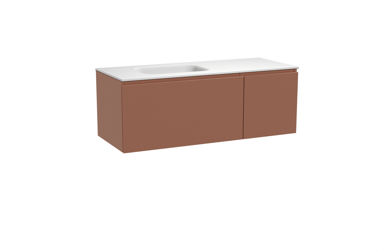 Balmani Sfera hängendes Möbelstück Set: 135 x 55 cm, Cotto, mit Tablo Arcato Waschtisch links, Solid Surface Weiß matt